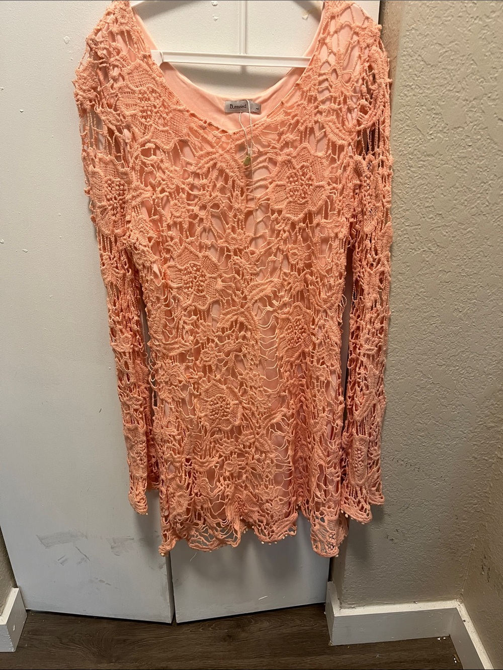 Peach Crochet Mini Dress with Lined Slip